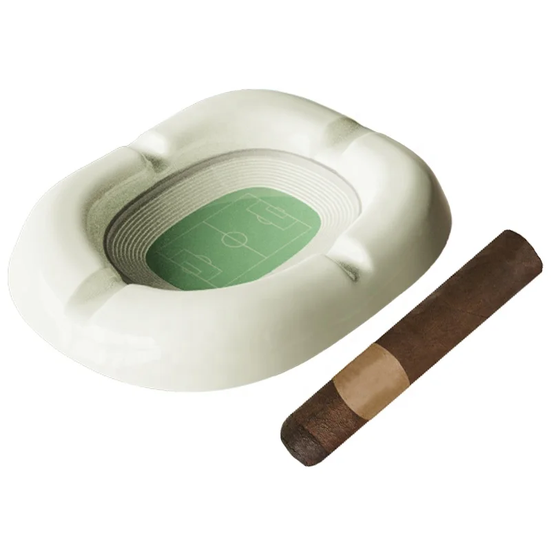 OEM Crafts Manufacturer Custom Shape Innovative Retro Modern Football Soccer Outdoor Stadium Sports Field Ceramic Cigar Ashtray