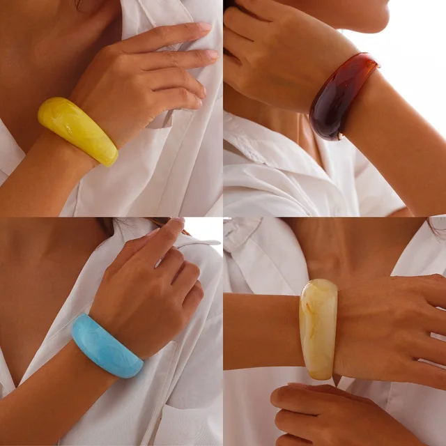 Women's Summer Fashion Acrylic Marble Style Resin Bracelet Elegant Bangles Jewelry