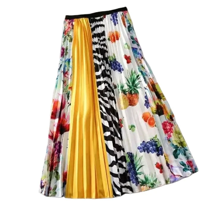 womens striped printed pleated skirt with high cost performance