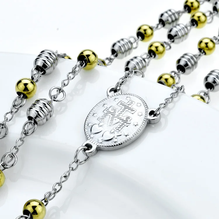 Stainless Steel Rosary Necklace Virgen De Guadalupe,Ball Bead Necklace