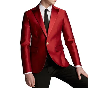 MTM Men's Red Wedding Dress Slim Silk Wool High-Grade Tuxedo Resplendent Party Look Scarlet Gold Plus Size Windproof Waterproof