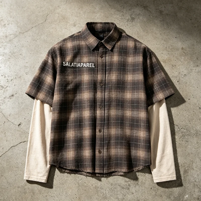 Acid Wash Streetwear High Quality Oversized Vintage Long Sleeve T Shirt Rhinestone Flannel Plaid Shirt For Men