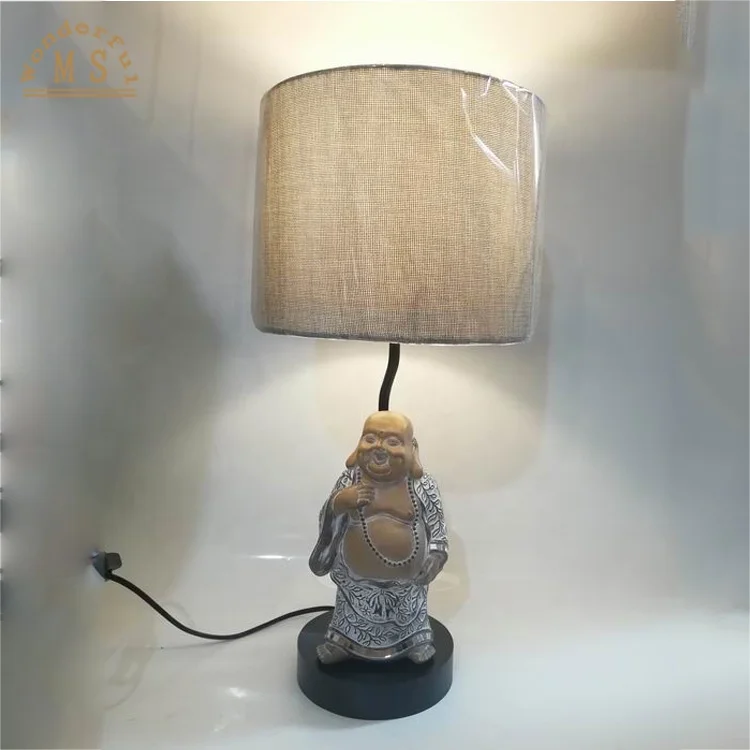 Traditional Chinese Style  Resin Happy Buddha statue Base table Lamp for indoor decoration in living room office reading room