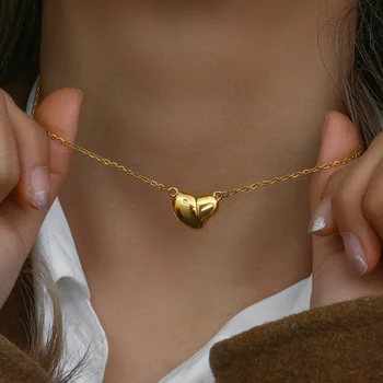 Love Gift Magnetic Zircon Heart Necklace Gold Plated Jewelry Stainless Steel Necklace For Girlfriend
