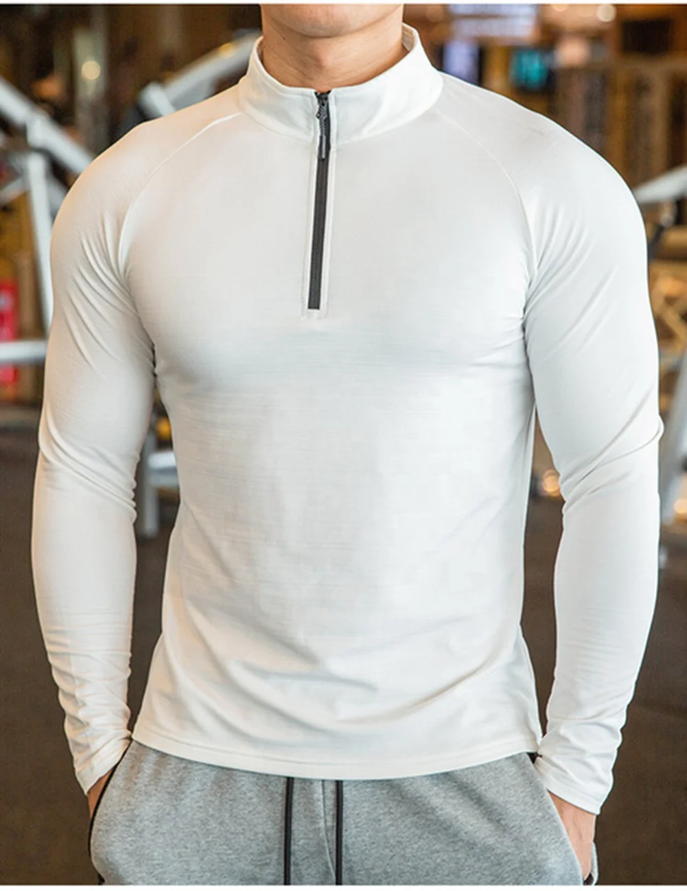 JL0907A Mens Performance GYM Quick Dry Long Sleeve Workout Top Black Athletic T Shirt Men T-Shirt Slim Fit 1/4 Zip