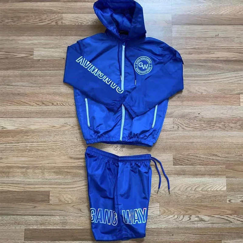 Custom Print Sweatsuit Two Piece Short Set Light Weight Jogging Suit Polyester Zipper Windbreaker Set Hood Tracksuit gallery 2