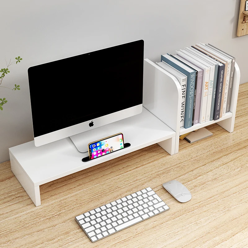 Laptop Desk With Bookshelf Desktop Computer Rack Display Screen Desktop Storage Pad Shelf Office Shelf