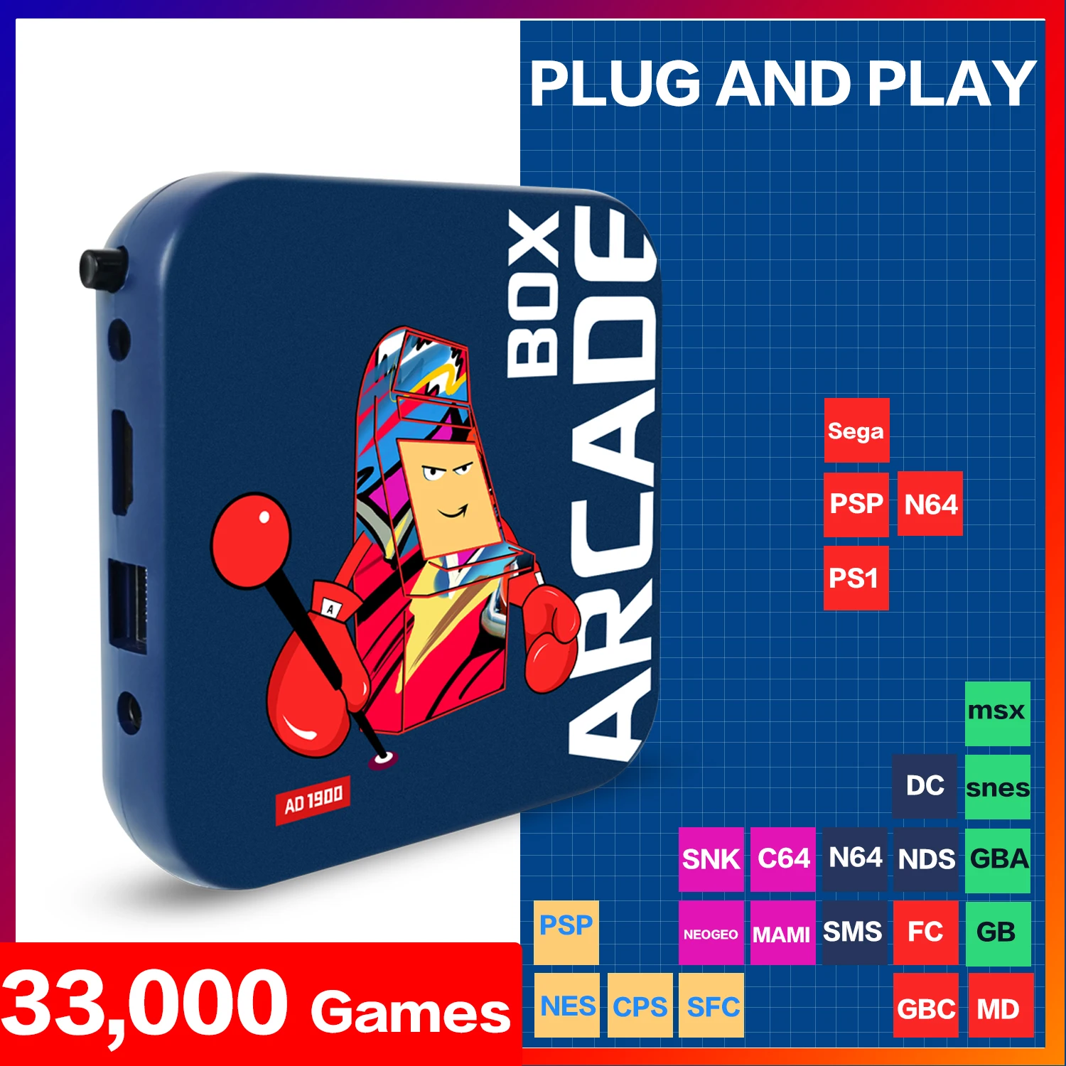 Arcade Box Game Console - 64GB, 10000+ Games, 4K Display