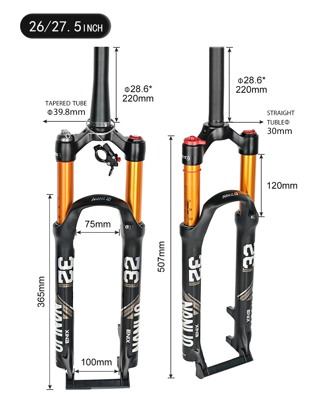Nanlio Bicycle Air Fork Rebound Adjustment Mtb Straight Tapered Fork