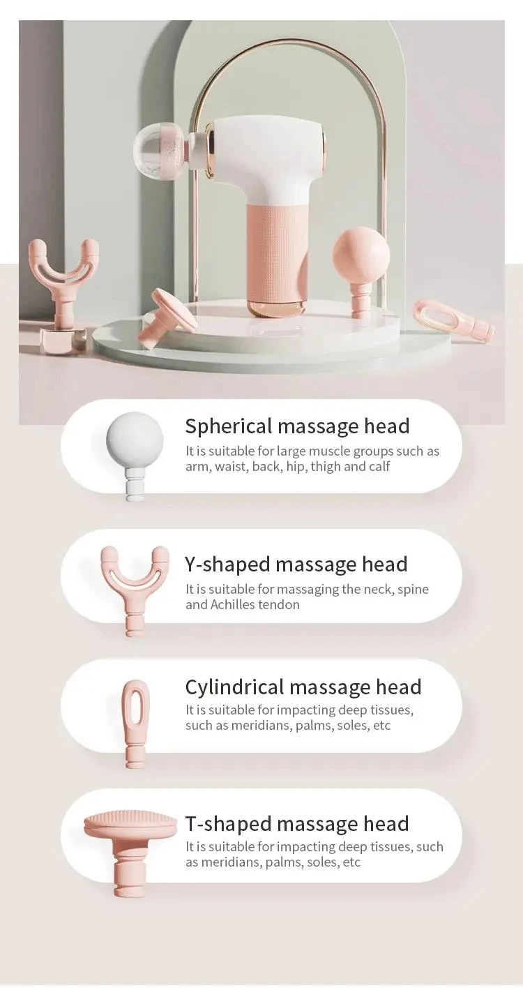HEZHENG Hot Sale Wireless Mini Massage Gun Deep Muscle Vibrating Massager Powerful Body Massage Machine with 4 Shape Heads