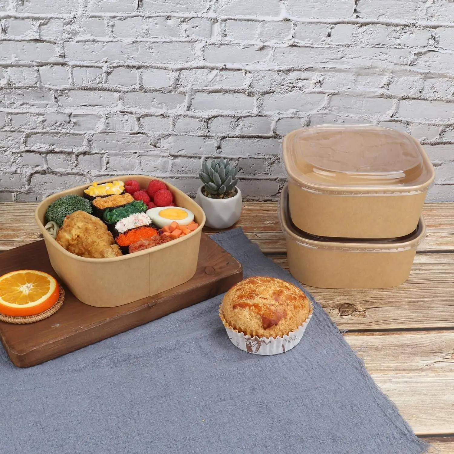 Disposable HALAL Friendly Paper Soup Bowl Paper Cups Food Container Biodegradable Take Away Kraft Paper Salad Bowl With Lids manufacture