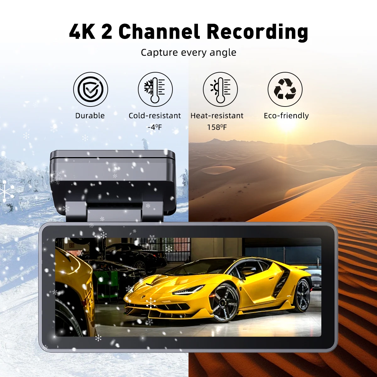 180 Degrees Wide Angle  App Control 4k Wifi Tracking System Video Recorder Dual Lens Black Car Camera Dash Cam With GPS