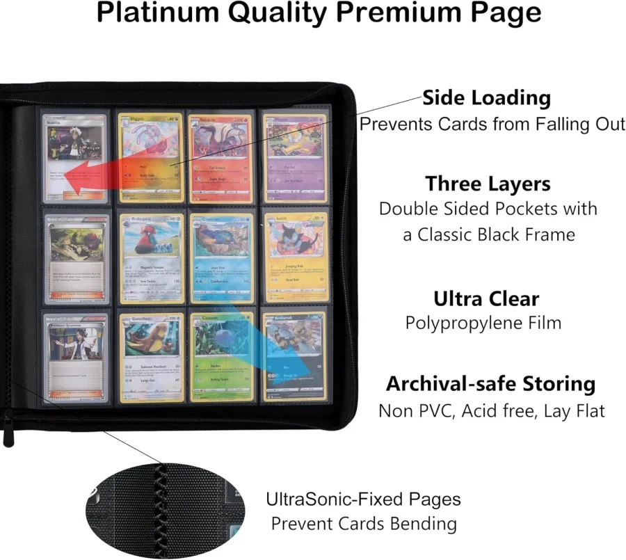 binder bending cards D DACCKIT Card 16 Pocket Pokmon Card Collection Binder, Prevents Bending