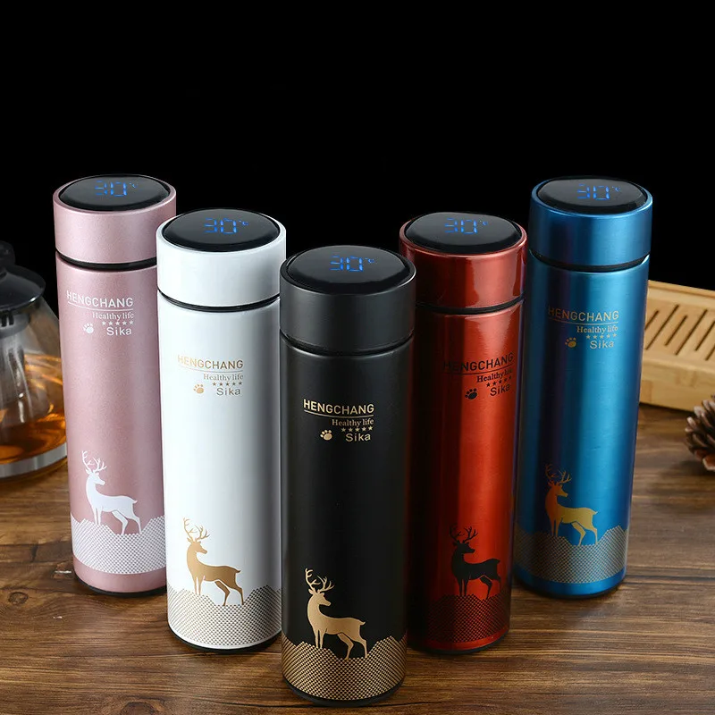 500ml Elk Vacuum Flask With Temperature Display Lid 304 Stainless Steel Smart Business Custom Gift Water Bottle