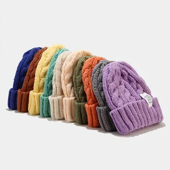 Autumn and Winter Big Head Circumference Loose Ins Face Small Patch Twist Thick Warm Knitted Beanie Hat