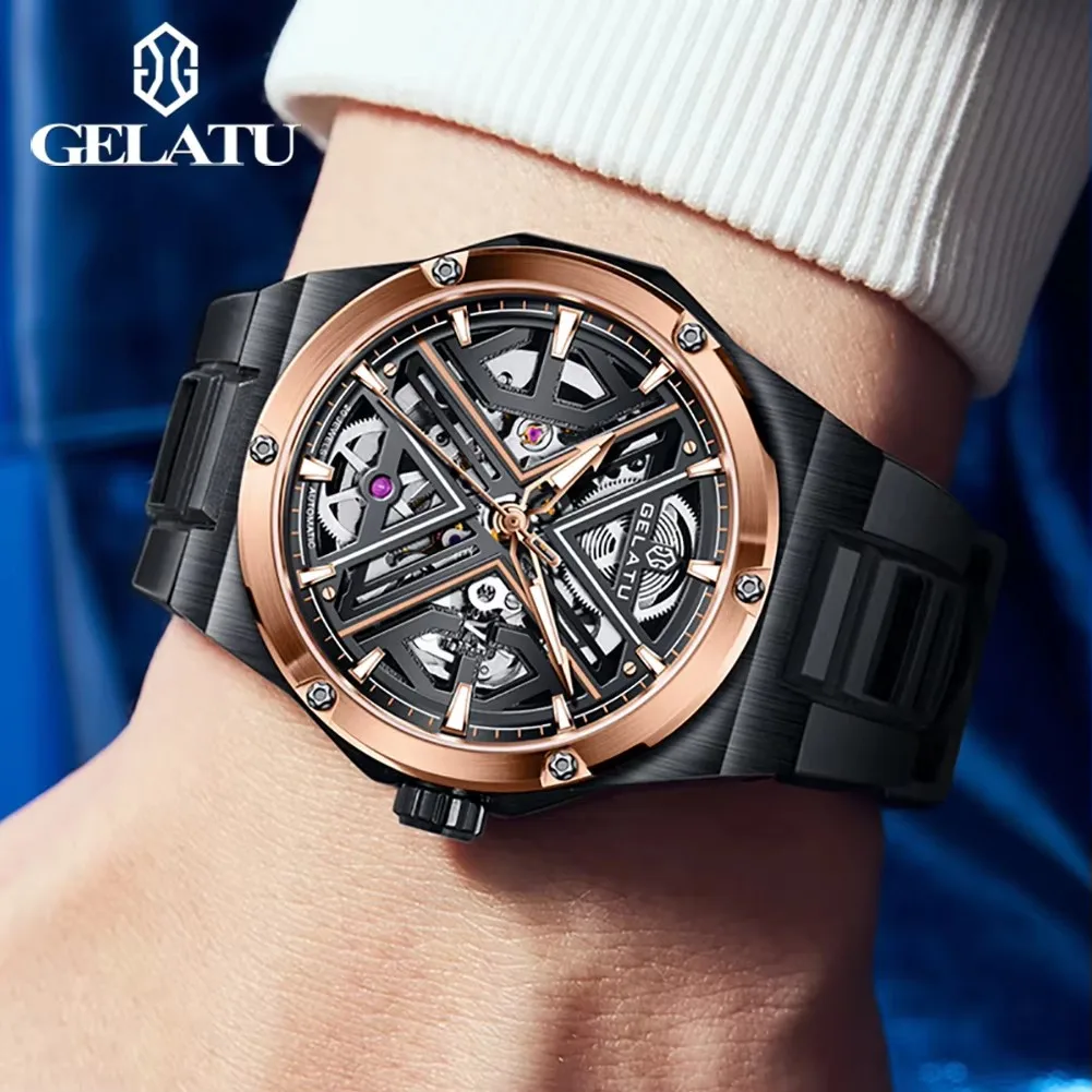 Gelatu 6006 Nieuw Aankomen Top Mechanisch Horloge Voor Heren Holle