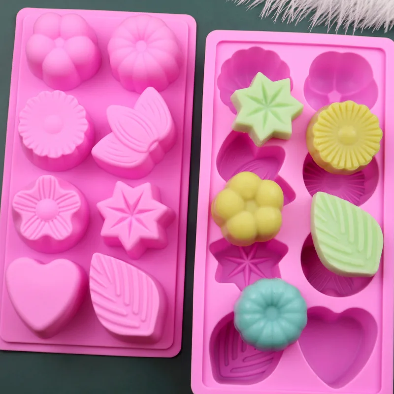 8-Cavity Cake Chocolate Pudding Jelly Soap Muffin Trays for Kitchen Baking Decoration FineGood 3 Pcs Floral Leaf Silicone Molds Pink 