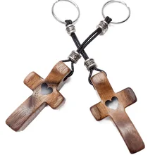 Nicro Creative Mini Walnut Crafts Stress Relief Gifts Wooden Cross Keychain Easter Souvenir Christian Prayer Gift Key Chain