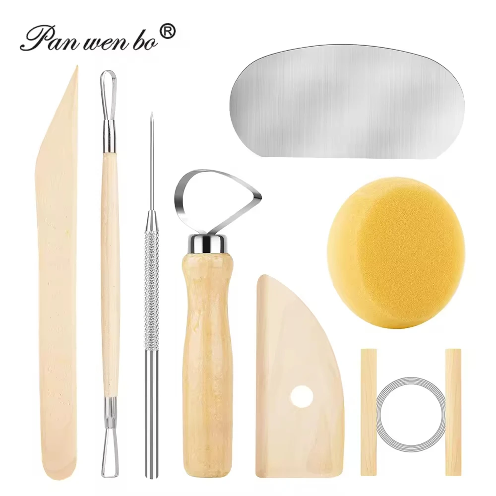 Factory 8 Pieces Clay Cutting Modeling Trimming Tools Wooden Pottery Sculpting Clay Tools Set