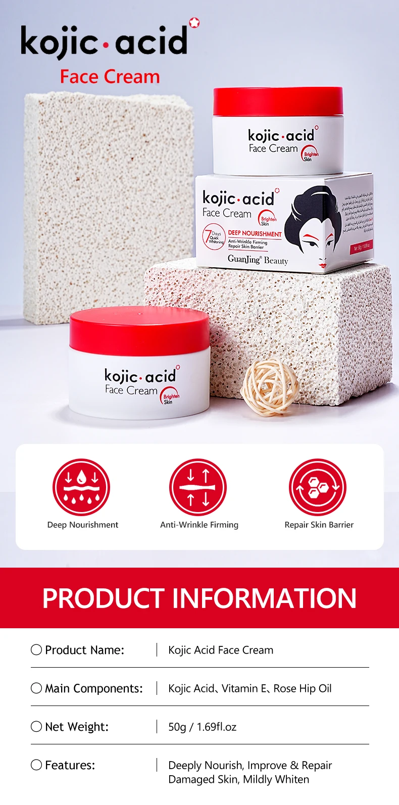 Kojic Acid Face Cream Skin Private Label 3 Days Collagen Cosmetic ...