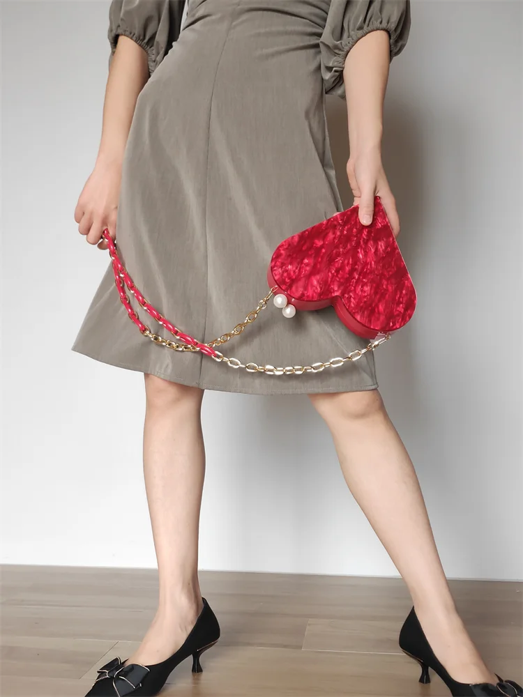 Wholesale Unique Designer Acrylic Clutch Fashion Cute Red Heart Shape Pearl  Chain Party Evening bag Women Shoulder Bags Hot Handbag Purse From  m.