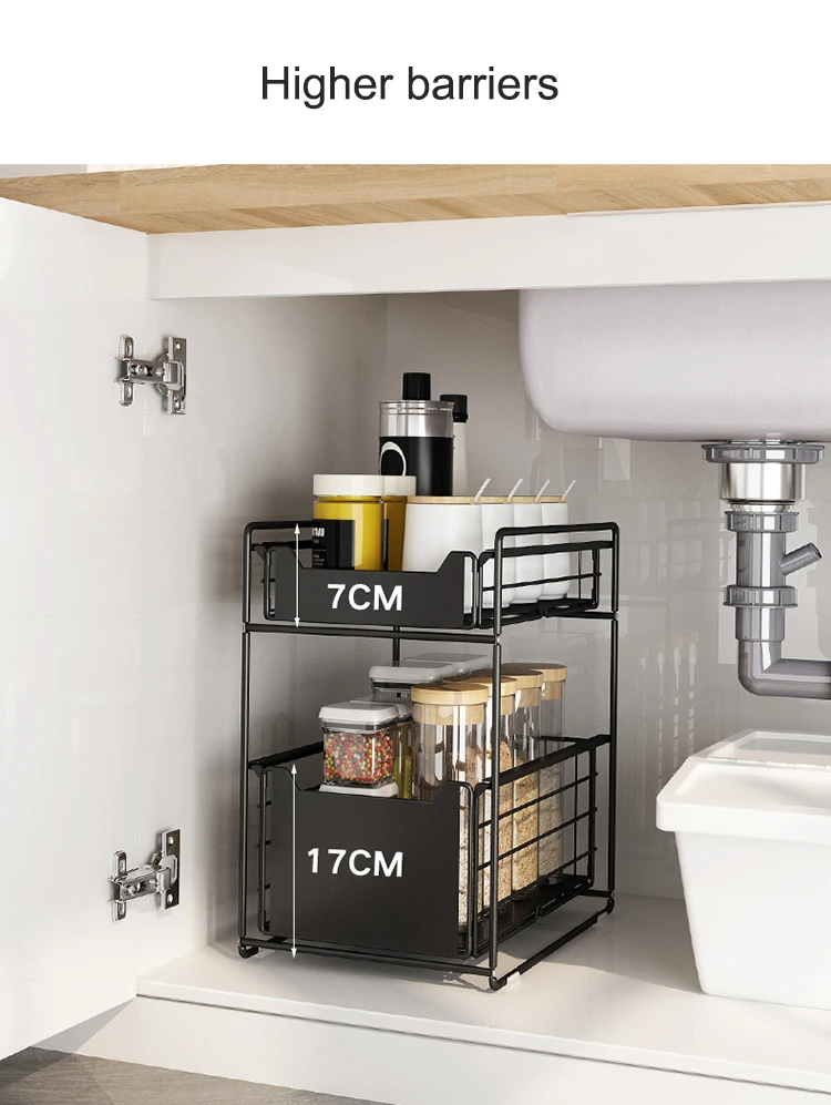 2-tier Sliding Cabinet Basket Drawer,Under Sink Organizers And Storage ...