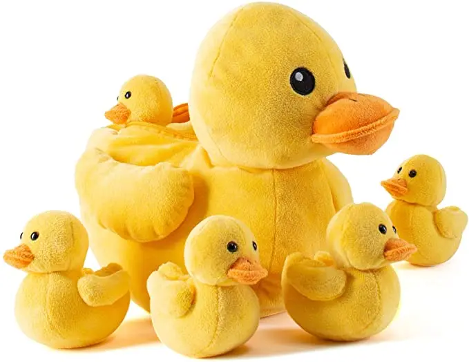 christmas gift yellow duck plush toy with 5 little ducklings 6