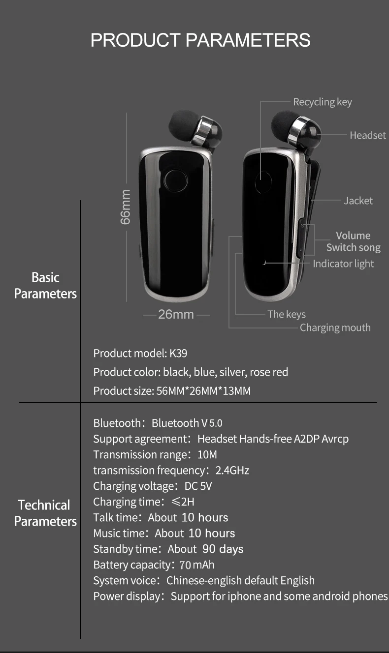 Wireless Headset Earbuds With Microphone Inear Vibrating Alert Wear