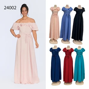 New Wholesale Women's Summer Wrinkled off Shoulder Elegant Loose Fashion Casual Solid Color Dress