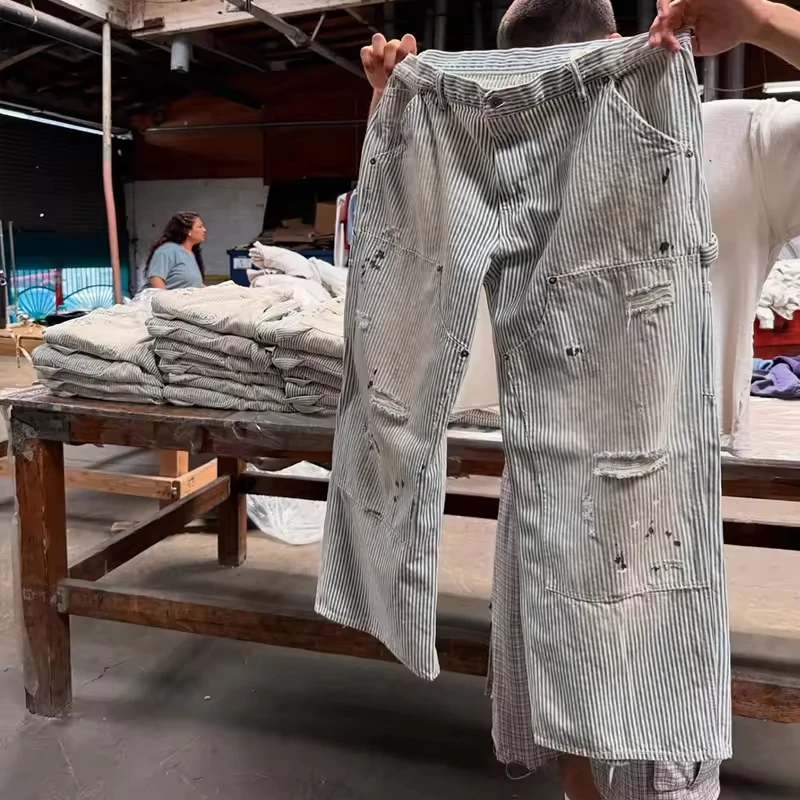 SALATI Custom Distressed Casual Trousers for Men Casual Stripe Baggy Loose Wide Leg Pants gallery 4