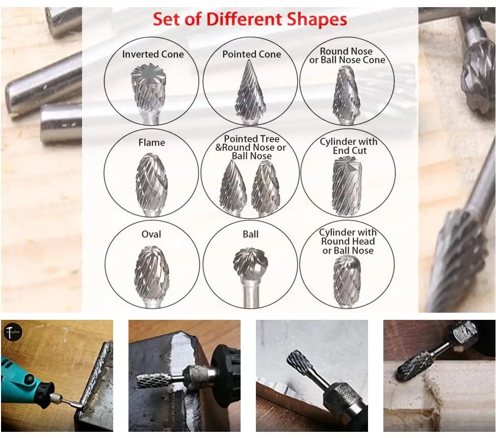 20-Piece Tungsten Carbide Rotary Burr Set - 3mm (1/8") Shank For Wood, Metal, Plastic Engraving - View #6