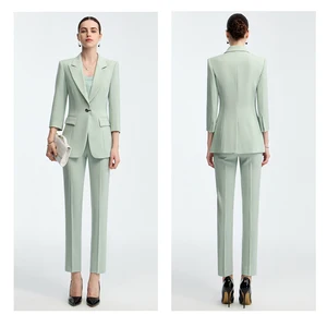 Customizable Light Green Nine-Inch Women's Office Suit 2-Piece Blazer Pants Set Business Casual Style