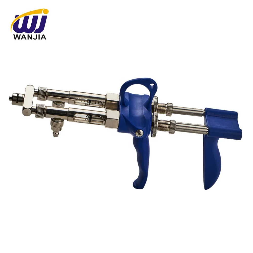 Veterinary Dual Syringe Barrel Auto Injector 0.1-1ml for Continuous Poultry Vaccine Injection with Adjustable Feature