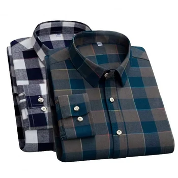 Hot Sale Newest Plaid Slim Fit Cotton Business Casual Plus Size Long Sleeve Men's Shirt Good Quality