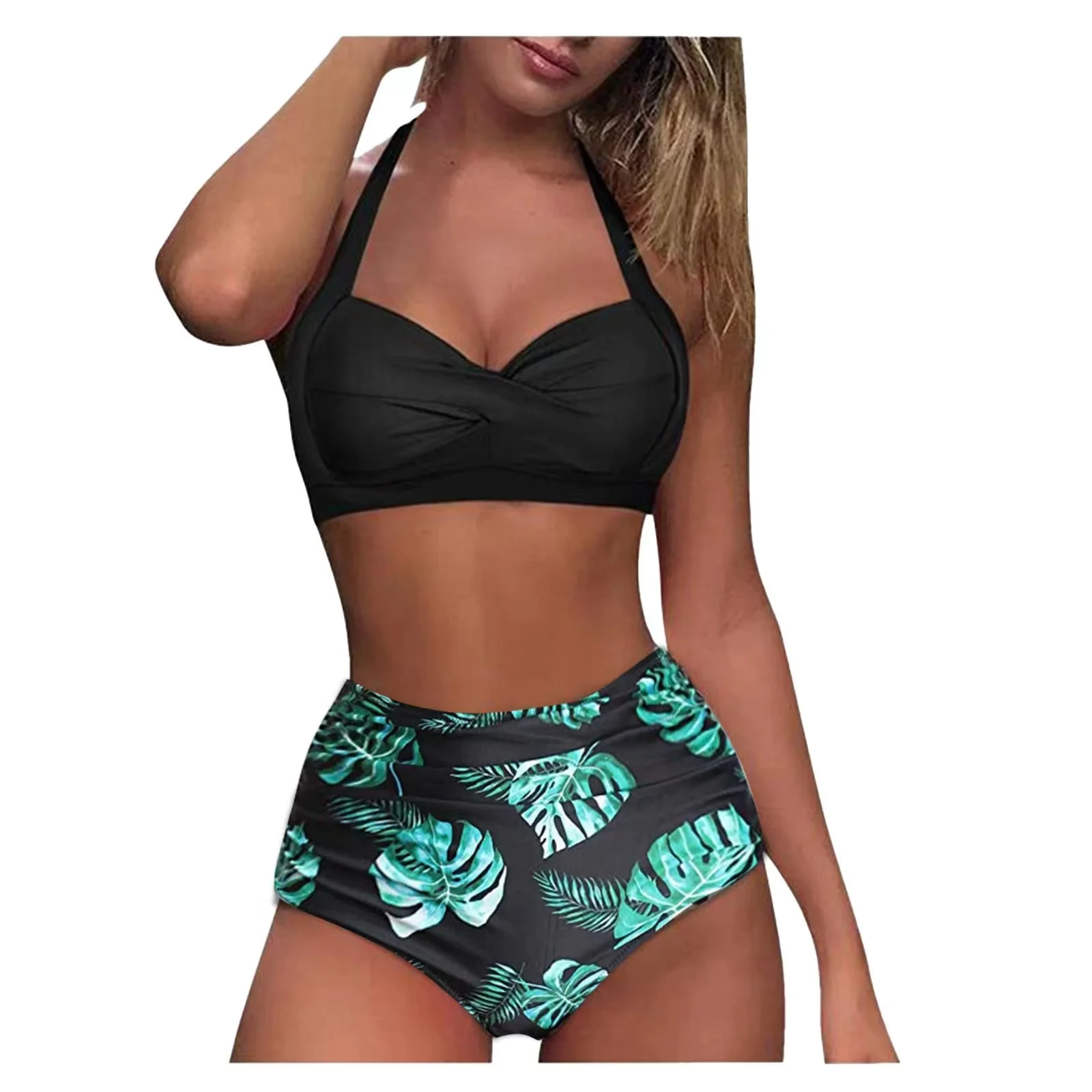 2022 Hot Sale  Fashion Solid Plus Large  Print Women's Beach Bikini Swimsuit Wholesale Bathing Suits