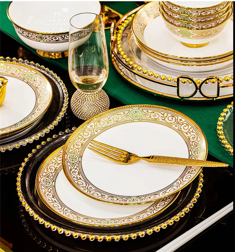 Luxury Golden Bone China Dinnerware Set Ceramic Tableware OEM