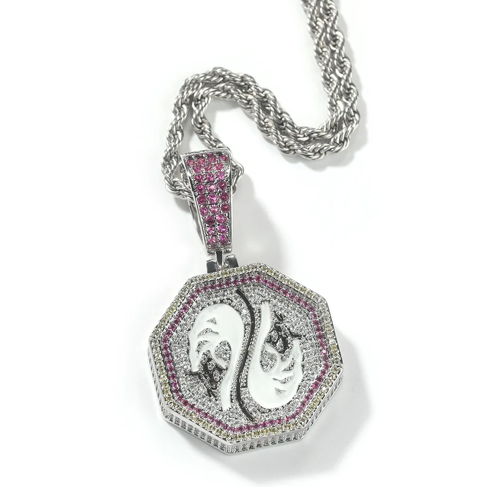 Hip Hop Bling Iced Out 12 Zodiac Cartoon Anime Pendant Zircon Full Diamond Pendant Charm Necklace