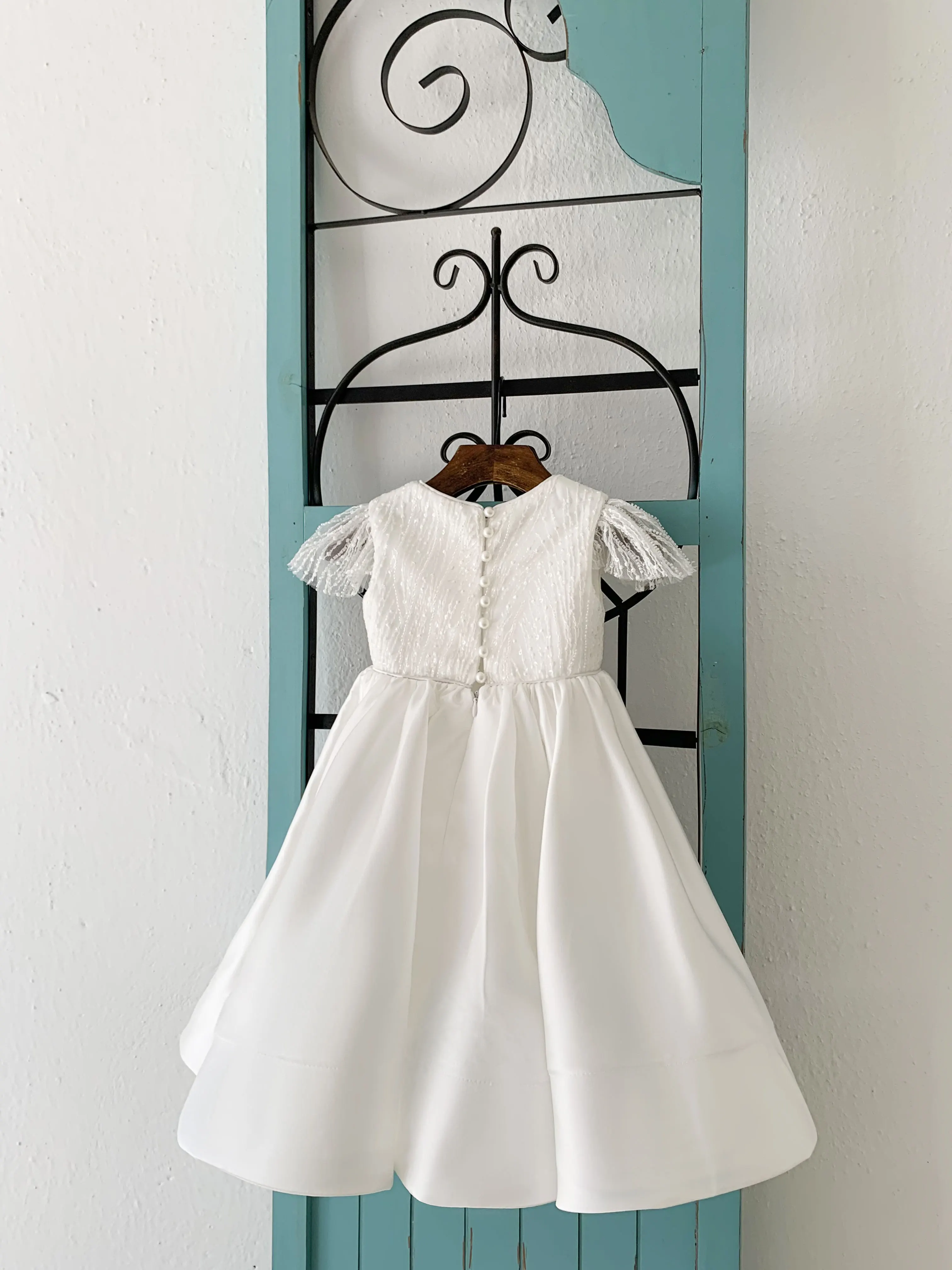 White Short christening Dress with bottom lace