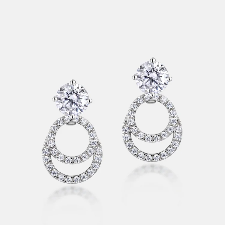 2023 New Gold Jewelry Earring White Gold Plated Silver Round Moissanite