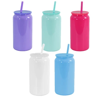 USA Warehouse 16oz Colored Sublimation Blank UVDTF Cup Stainless Steel Double Wall Tumbler Drink Can with Straw 25pcs/case