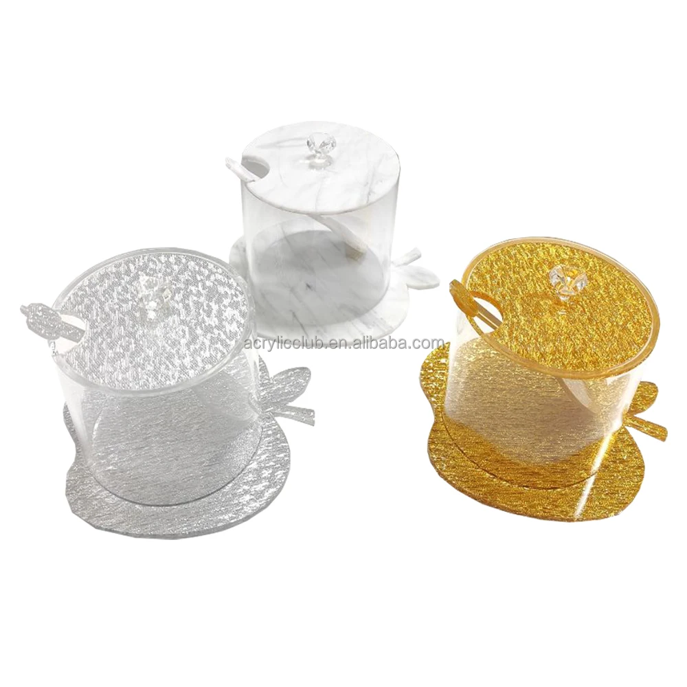 Lucite Judaica Honey Dish Custom Luxury Honey Jar For Rosh Hashanah Acrylic Hexagonal Jars Honey