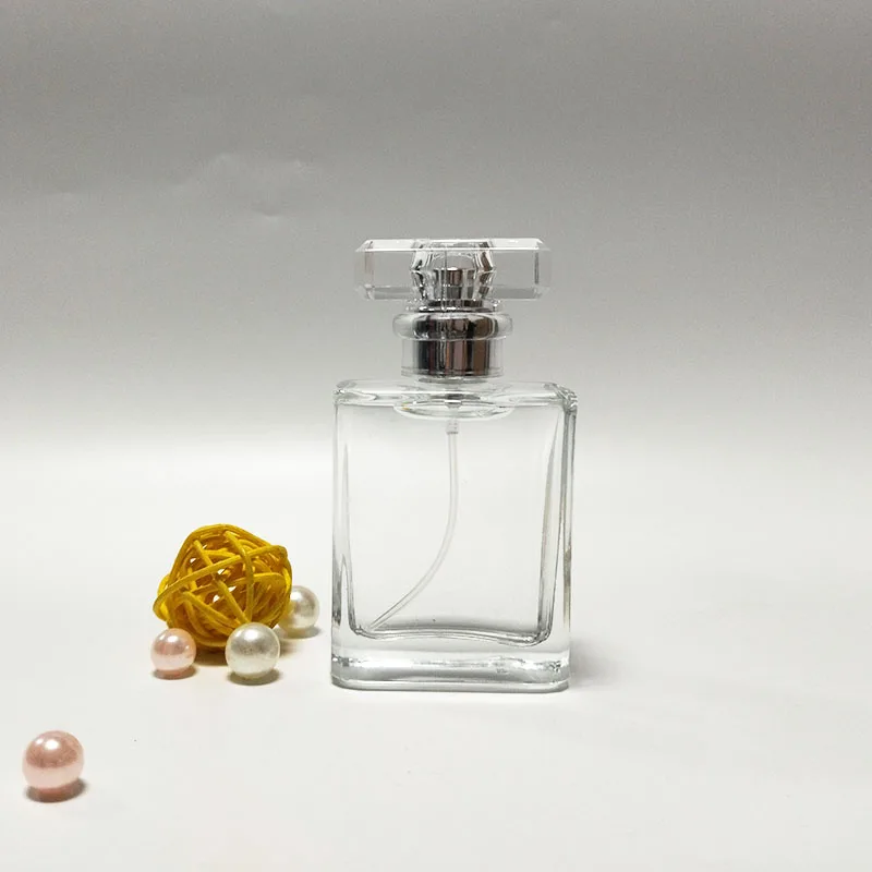 Free Sample Luxury Woman Fashion 30ml 50ml Heavy Square Spray Clear Black Glass Perfume Atomizer Oil Bottle 50 ML Wholesale