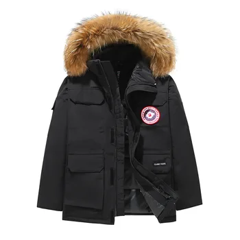 Trendy Canadian Style Men's Down Jacket with Hood Fashionable Large Fur Collar Thick Warm Coat Unisex Couple's Same Style Parka