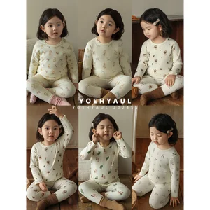 YOEHYAUL Q3481 Breathable Soft Toddler Girls Sleepwear Set Homewear Cute Full Print Kids Girl Pajama Sleepwear Kids Children