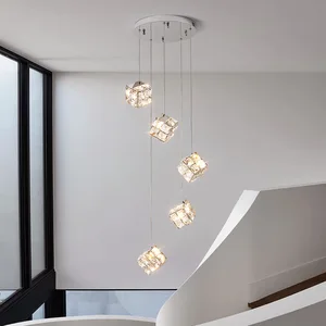 Creative Cafe Restaurant bar Aisle Pendant Light square Small Modern K9 Crystal Long Line Chandelier