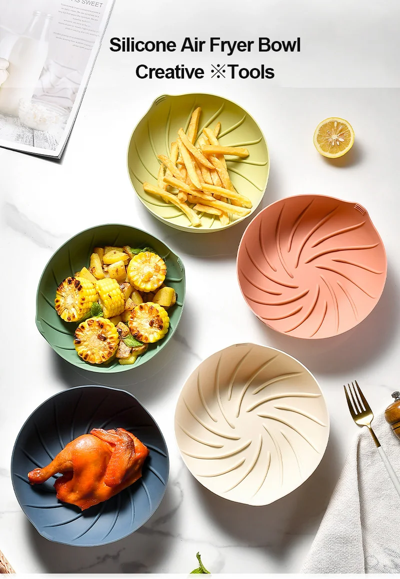 Rayshine Reusable Nonstick Air Fryer Silicon Basket Tray Containers