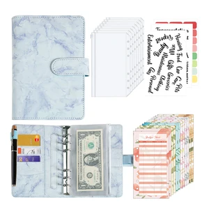 Custom Pu Leather Notebook Zipper Binder Cash Budget Book Planner A6 Money Saving Challenge Binder with French Stickers