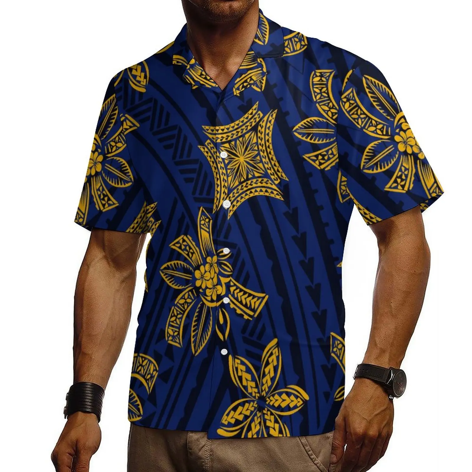 Navy Blue Polynesian Samoan Tattoo Designs Summer Short Sleeve Shirt   Hf90e366c2b974879a9b092bd808f85f1D 