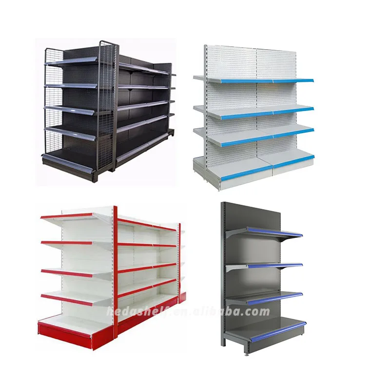 Metal Supermarket Display Gondola Store Shelf With Wire Mesh Used For