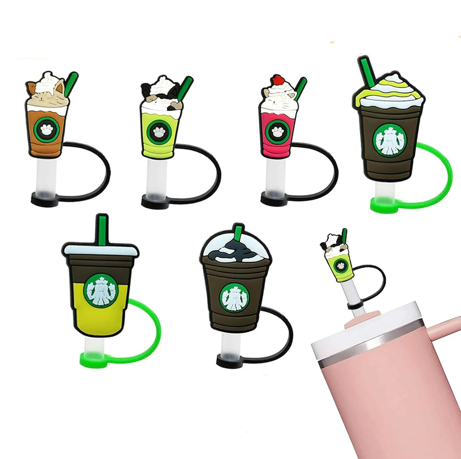 Silicone PVC Reusable Drinking Splash Proof Straw Covers Cap Lids Star Bucks Straw Topper for Tumbles Cups Accessories